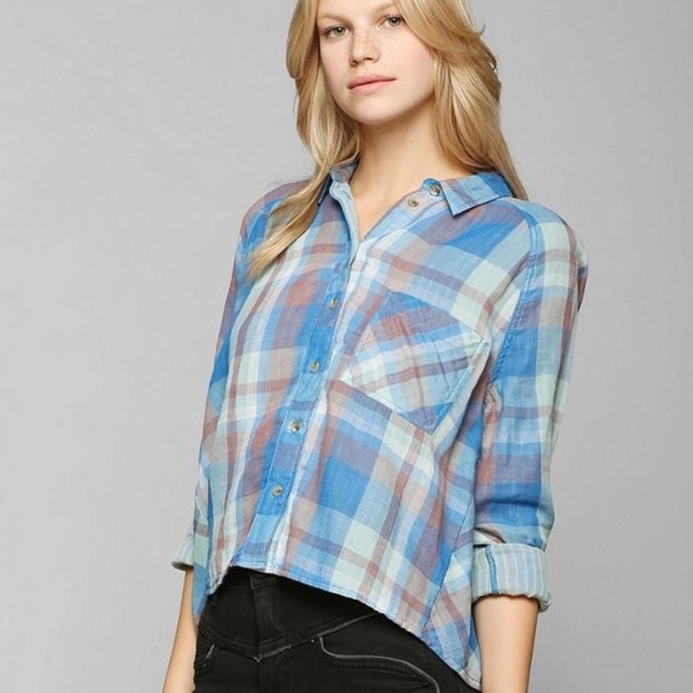 BDG Blue Cropped Flannel
